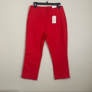 Red women’s mid rise capris